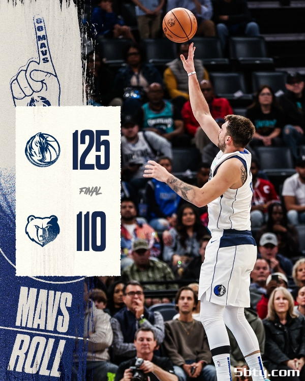 NBA常规赛:独行侠125-110战胜灰熊,欧文休战,东契奇35分12板12助
