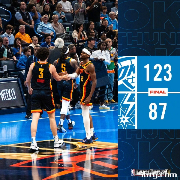 NBA季中赛:雷霆123-87送马刺6连败,亚历山大28分6板5助7断,文班亚马8分14板