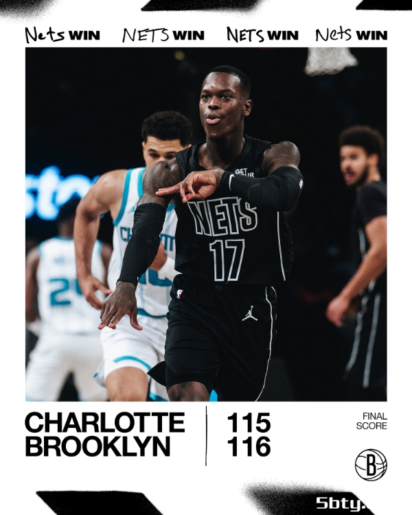 NBA常规赛：篮网116-115险胜黄蜂，约翰逊34+5+4，米勒29+3+4