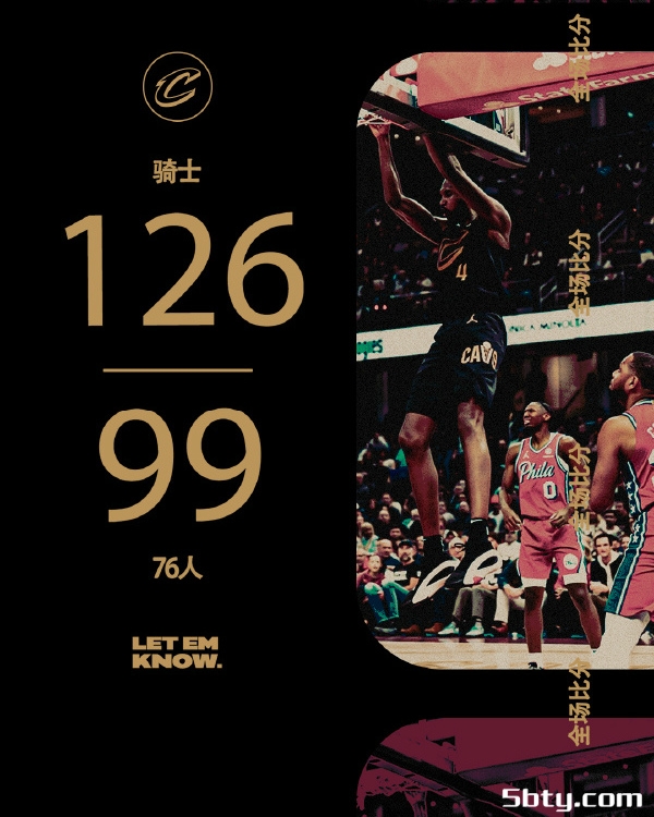 NBA常规赛：骑士126-99击败76人取得4连胜，小莫布里22+13+7，马克西27分