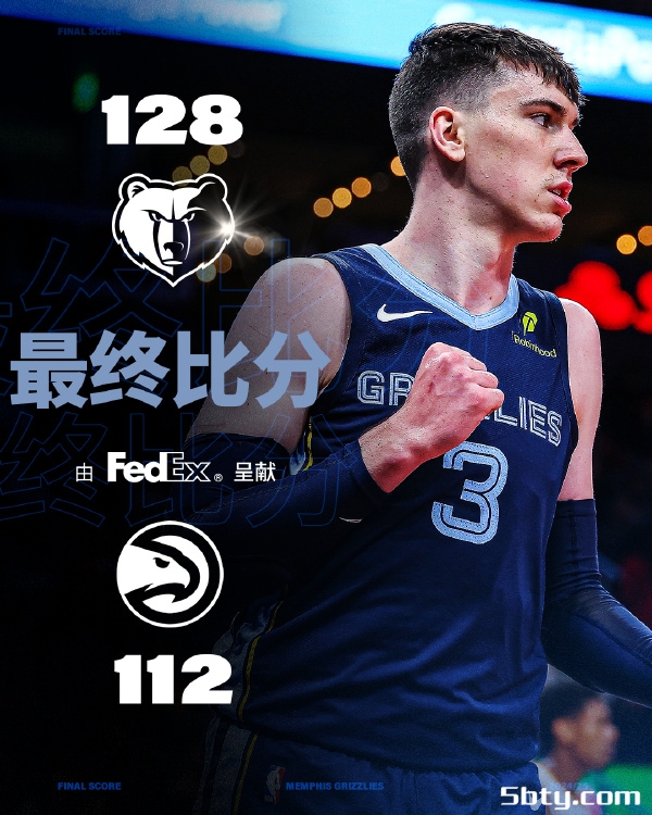 NBA常规赛：灰熊128-112大胜老鹰，贝恩23+5+8，亨特26分