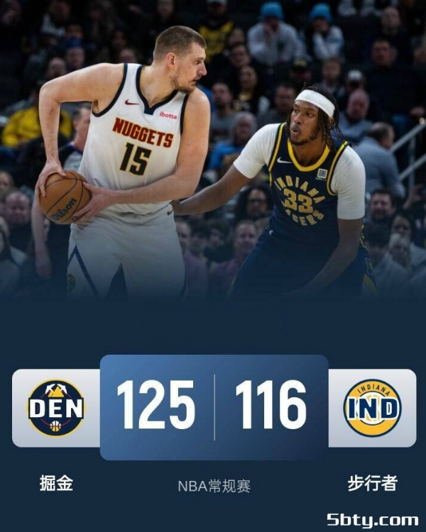 NBA常规赛：掘金125-116击败步行者，约基奇18+9+19，戈登25分