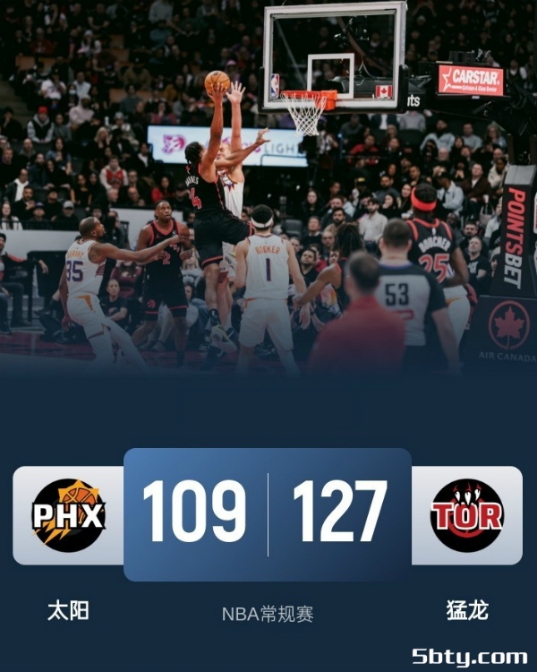 NBA常规赛：猛龙127-109战胜太阳，布歇23+10，布克31分比尔30分