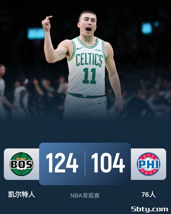 NBA常规赛：凯尔特人124-104战胜76人，双探花合砍35分，普理查德28分