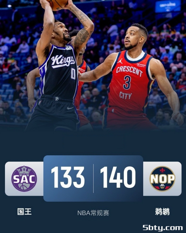 NBA常规赛：鹈鹕加时140-133险胜国王，麦科勒姆43+7，拉文32+10