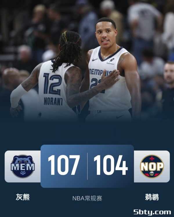 NBA常规赛：灰熊107-104击败鹈鹕，莫兰特32+4+6，贝恩30+9+8