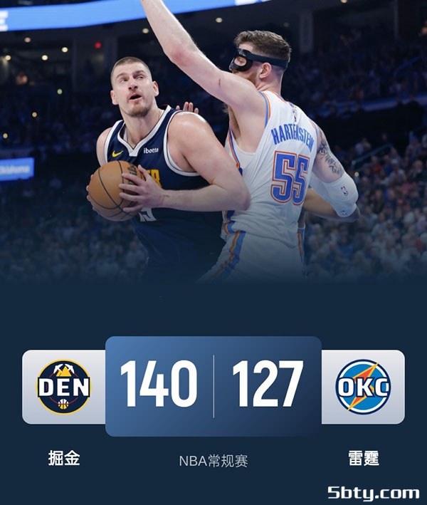 NBA常规赛：掘金140-127雷霆 约基奇35+18+8，穆雷34+6，多特26+7