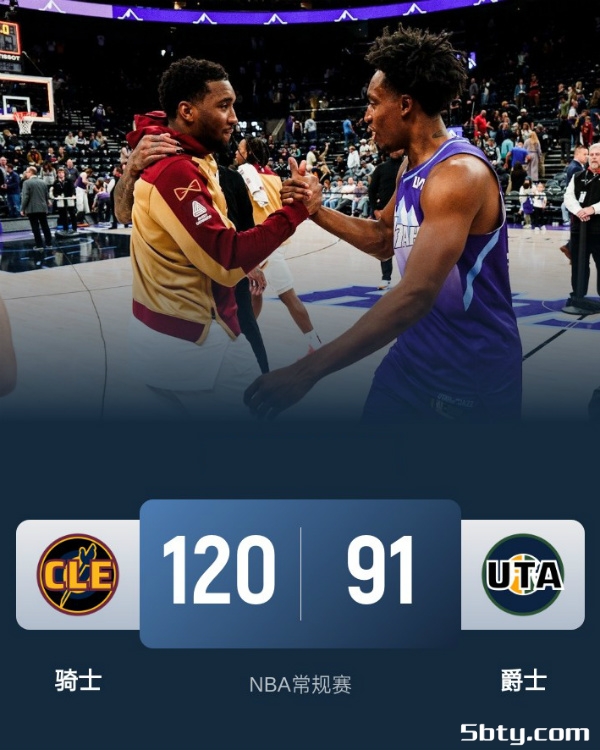 NBA常规赛：骑士120-91击败爵士，阿伦18+6+4，菲利波夫斯基18+13