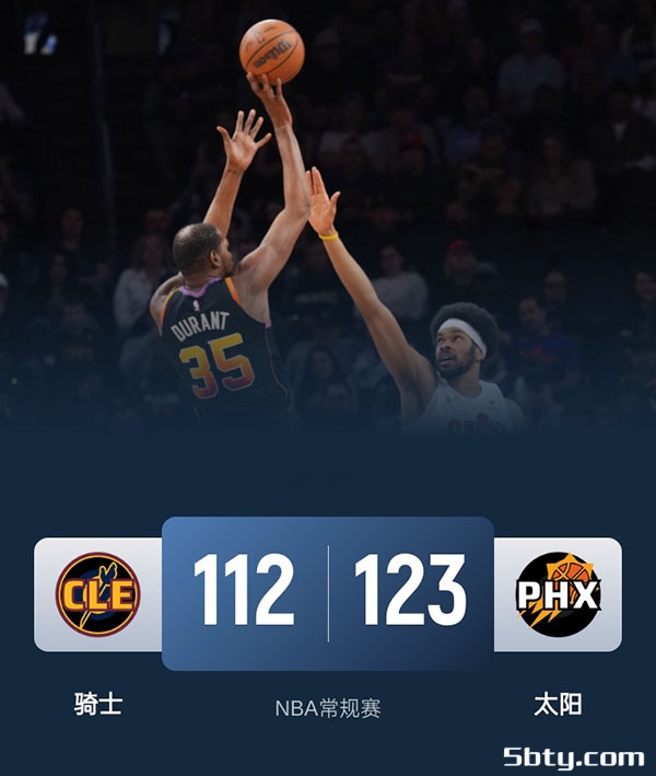 NBA常规赛：太阳123-112骑士 杜兰特42+6+8，加兰18，莫布里16+12